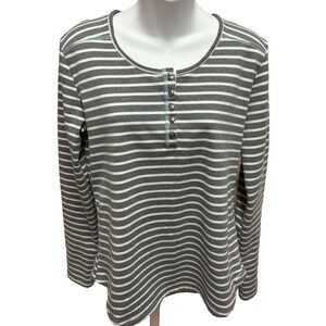 Kavu Womens Henley Shirt Size Medium Gray Striped Long Sleeve Casual Top